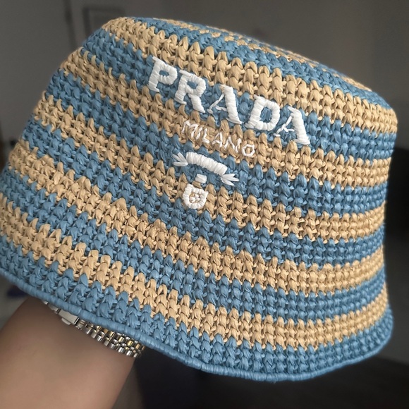 Prada | Logo striped raffia bucket hat - Picture 5 of 5